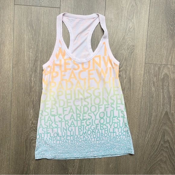 Lululemon Tank Top Rainbow Letter Logo Print Sleeveless White Racerback Size 2 - Picture 7 of 13